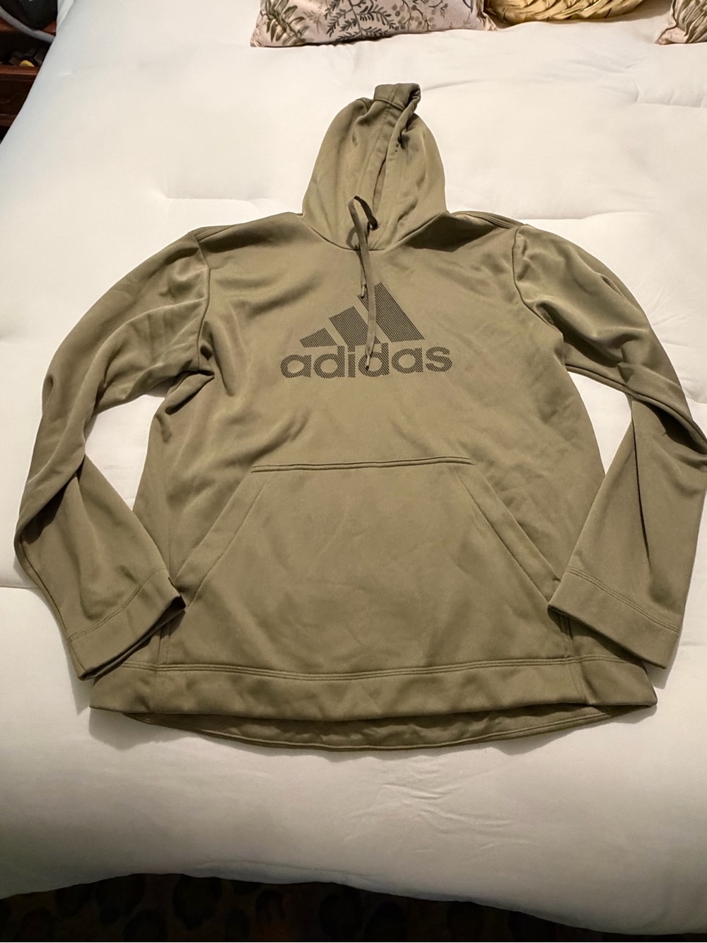 adidas Olive Green Fleece Pullover with Logo Tags